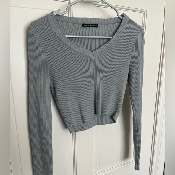 Brandy Melville Sweaters - Brandy Melville V Neck Sweater Top, One size fits all, grey/blueish color